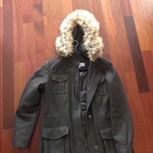 Marc New York Wool Coat with Real Fur Hood